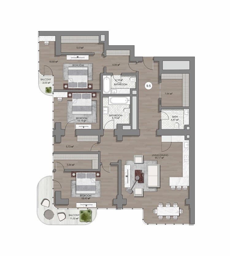 Планировка квартиры 9.5